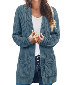 2022 Women's Long Sleeve Cable Knit Cardigan Sweaters