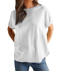 Women???s Solid Color Round Neck Short Sleeve T-shirt (Buy 2 Free Shipping)