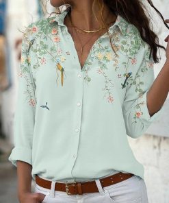 Women's Loose Lapel Long Sleeve Single Breasted Printed Shirt