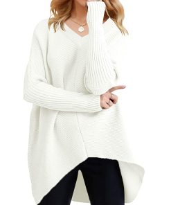 Womens Oversized Long Batwing Sleeve V Neck Sweater