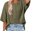 Women's 3/4 Sleeve Casual Button Down Waffle Knit Tops (Buy 2 Free Shipping)